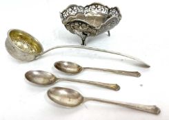 Mixed lot to include George V silver dish with pierced sides and fluted body supported on three