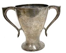 George V silver twin handle trophy engraved 'Norwich Elementary Schools' swimming competition,