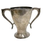 George V silver twin handle trophy engraved 'Norwich Elementary Schools' swimming competition,