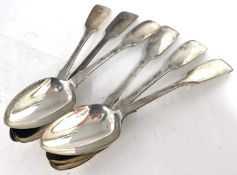 Set of six Victorian fiddle pattern dessert spoons, London 1858, makers mark Charles Stuart