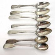 Group of seven Newcastle teaspoons, four Victorian, three Georgian examples, various dates and