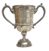 Large George V silver twin handle trophy engraved 'The Norman Trophy for Boys Primary School' the