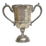 Large George V silver twin handle trophy engraved 'The Norman Trophy for Boys Primary School' the