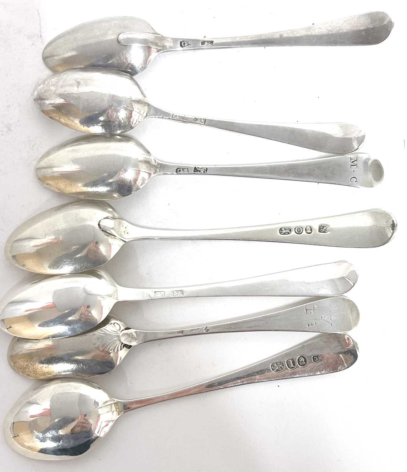 A group of seven Georgian teaspoons, five base marked and two others (7) - Image 3 of 3