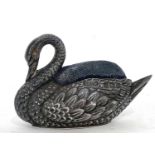 Edwardian novelty silver pin cushion in the form of a swan complete with original velvet cushion,