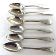 Group of six Georgian Edinburgh silver teaspoons, various dates/makers, g/w 80 gms