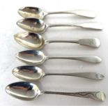 Group of six Georgian Edinburgh silver teaspoons, various dates/makers, g/w 80 gms