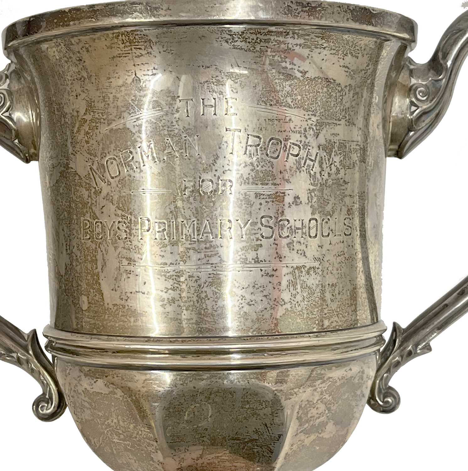 Large George V silver twin handle trophy engraved 'The Norman Trophy for Boys Primary School' the - Image 2 of 6