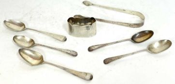 Mixed lot to include three Old English bright cut teaspoons, Sheffield 1910, makers mark for the