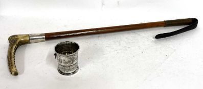 Mixed lot to include a Swaine riding crop with a silver collar and antler handle, hallmarked