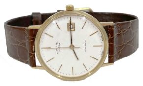 9ct gold Rotary quartz gents wristwatch, the watch has its original box and Rotary leather strap,