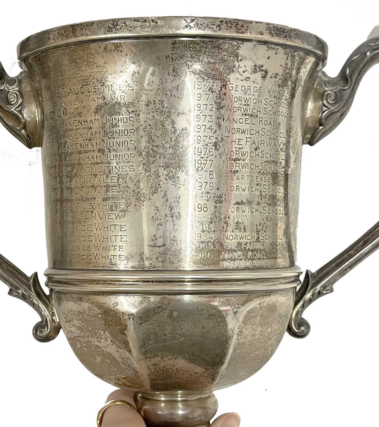 Large George V silver twin handle trophy engraved 'The Norman Trophy for Boys Primary School' the - Image 5 of 6