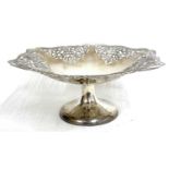 George VI silver tazza having a wavy and pierced scroll work edge to the bowl, supported on a