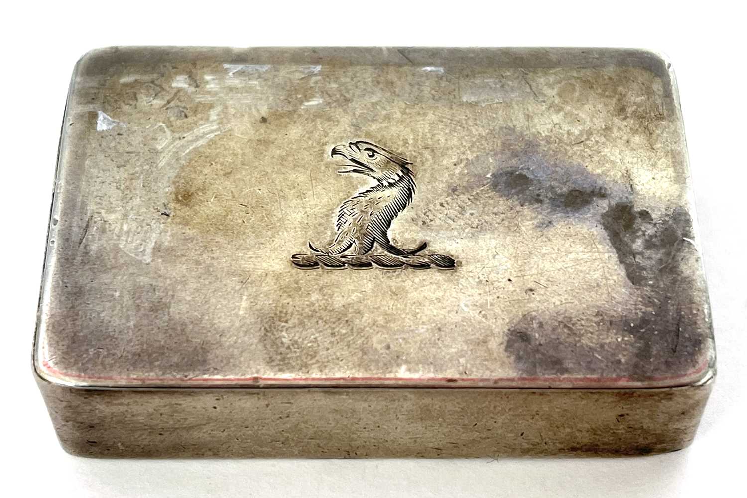 Victorian silver vesta box case with striker, the plain polished lid engraved with an eagle's