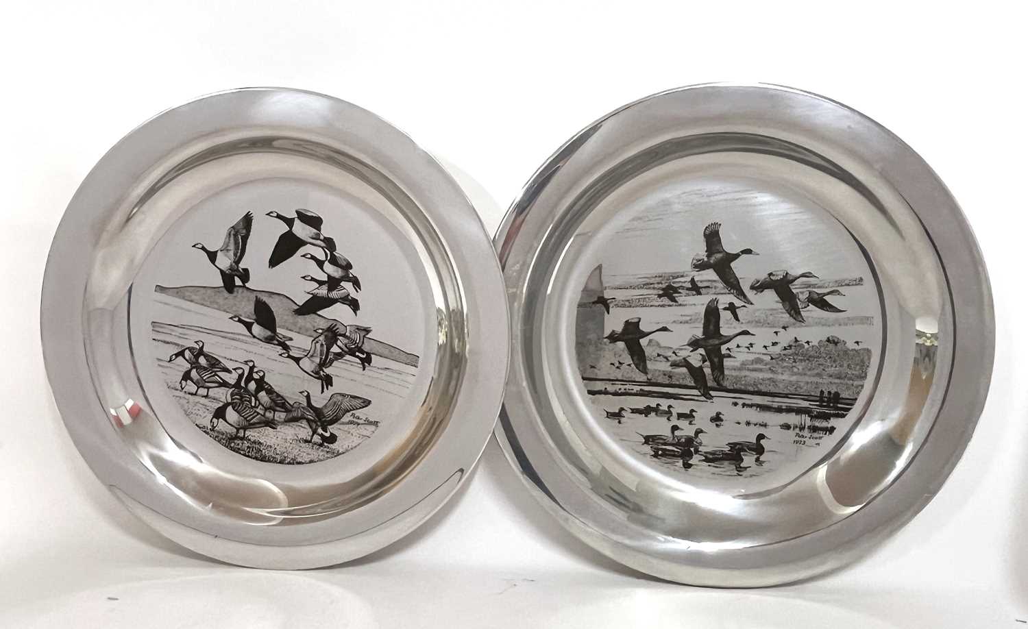 Two silver limited edition plates, 'The Peter Scott Christmas Plates', etched from the original work - Image 2 of 7