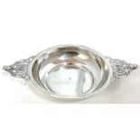 Victorian silver wine taster/two handled bowl, the plain polished shallow bowl with twin pierced