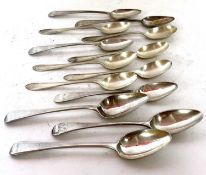 Mixed Lot: Seven Georgian silver Old English teaspoons, various dates and makers together with a set