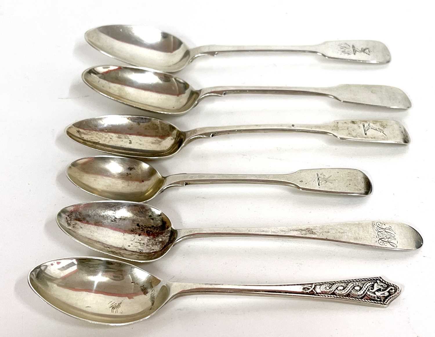 Group of six Dublin teaspoons, four Victorian, one Georgian and one later example, various dates and - Image 2 of 5