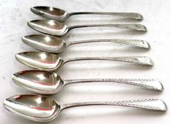 Set of six Georgian silver Old English pattern teaspoons having bright cut decoration, hallmarked