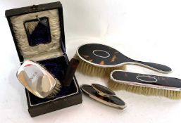 Mixed Lot: A cased silver backed clothes brush and small comb together with three silver and