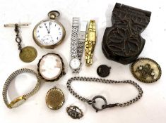 Mixed lot of three ladies wristwatches, Seiko, Rotary and Citizen, a pocket watch, a cameo brooch