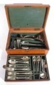 Antique canteen of silver plated cutlery with Kings pattern comprising twelve table spoons, eleven