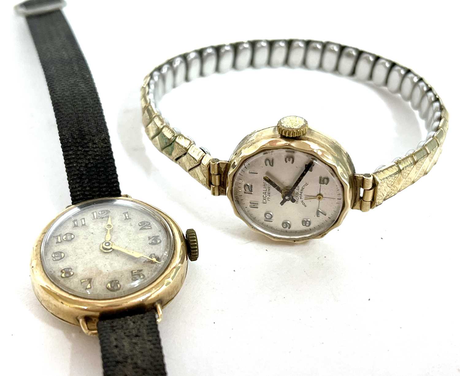 Two ladies 9ct gold cased wristwatches, both hallmarked inside the case backs, both watches are