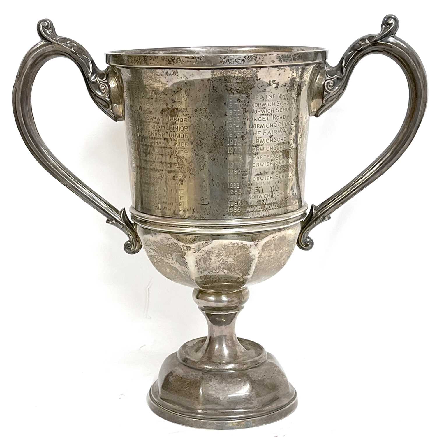 Large George V silver twin handle trophy engraved 'The Norman Trophy for Boys Primary School' the - Image 4 of 6