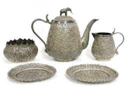 Antique Indian silver tea set 'Lucknow Circa 1900' with elephant and cobra design, comprising