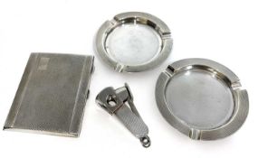 Mixed lot of smoking interest to include a pair of silver circular ashtrays with engine turned