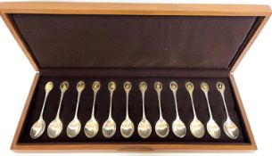 Cased Royal Society for the Protection of Birds silver spoon collection comprising twelve silver