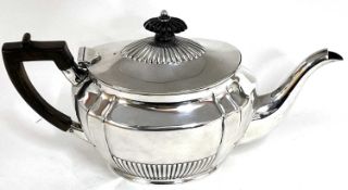 Victorian silver bachelors teapot of oval panelled form with fluted decoration, hallmarked for