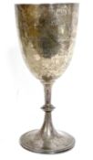 Edward VII silver trophy cup of goblet form with a knopped stem on a circular spreading base,