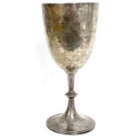 Edward VII silver trophy cup of goblet form with a knopped stem on a circular spreading base,