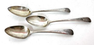 Three Georgian silver tablespoons for Peter, Ann and William Bateman, London 1804/5, 21.5cm long,