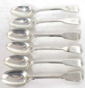 Set of six Georgian fiddle pattern teaspoons engraved with initials, hallmarked for London 1829,