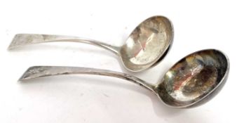 Pair of George III silver sauce ladles engraved with a monogram, London 1814, makers mark for