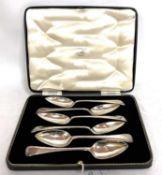 Cased set of six George V silver grapefruit spoons hallmarked for Sheffield 1935, makers mark for