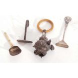 Mixed lot including a George III silver shovel caddy spoon with carved bone handle, hallmarked