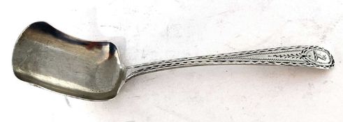 Georgian silver long handled caddy spoon, circa 1824, the shovel shaped bowl to a bright cut handle,