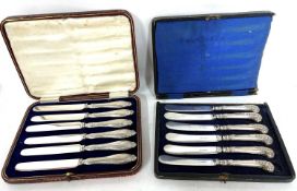 Mixed lot including a cased set of six silver pistol handle knives, Sheffield 1918, makers mark