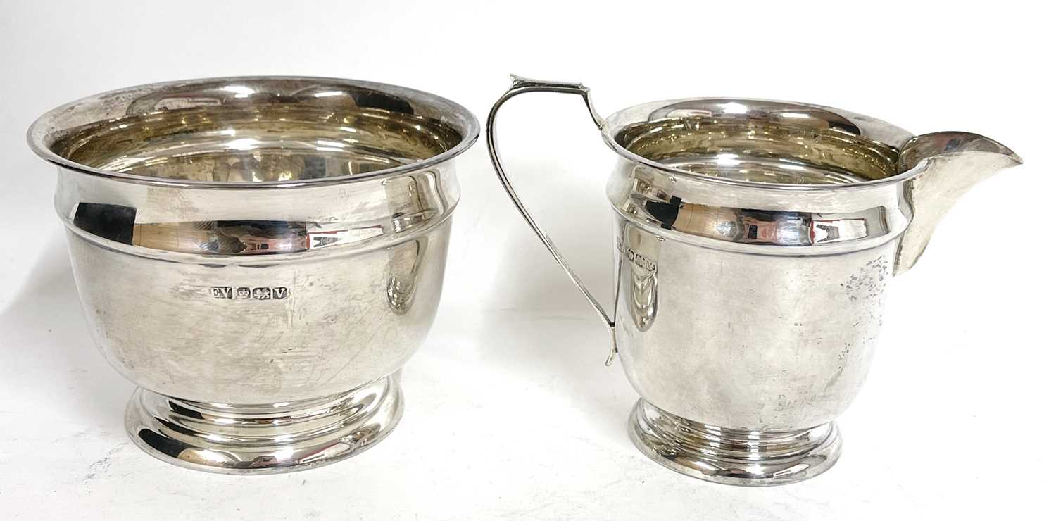George VI silver four piece tea set comprising teapot, hot water jug, cream jug and bowl, hallmarked - Image 7 of 11