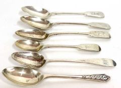 Group of six Dublin teaspoons, four Victorian, one Georgian and one later example, various dates and