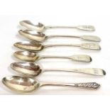 Group of six Dublin teaspoons, four Victorian, one Georgian and one later example, various dates and