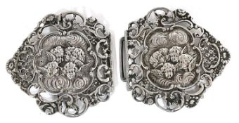 Two part silver buckle, cast and pierced design with the centre decorated with cherubs, Birmingham
