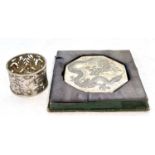 Mixed lot to include octagonal white metal ladies compact engraved to the front with a dragon having