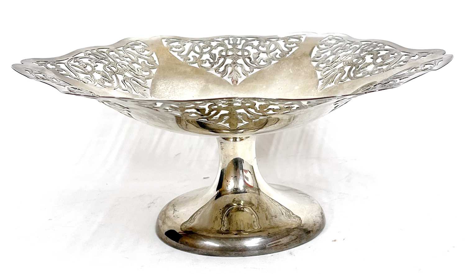 George VI silver tazza having a wavy and pierced scroll work edge to the bowl, supported on a - Image 2 of 3