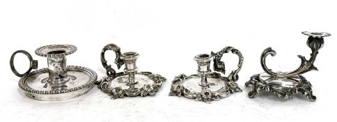 Group of four antique miniature silver plated chamber sticks to include two Elkington & Co