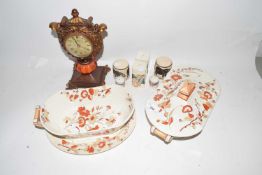 Mixed Lot: Modern mantel clock, Ridgways flora pattern vegetable dishes and various cruet items