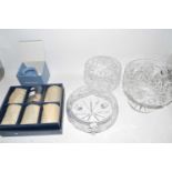 Mixed Lot: Cut glass bowls, a set of six as new Bohemian crystal tumblers and a small Wedgwood